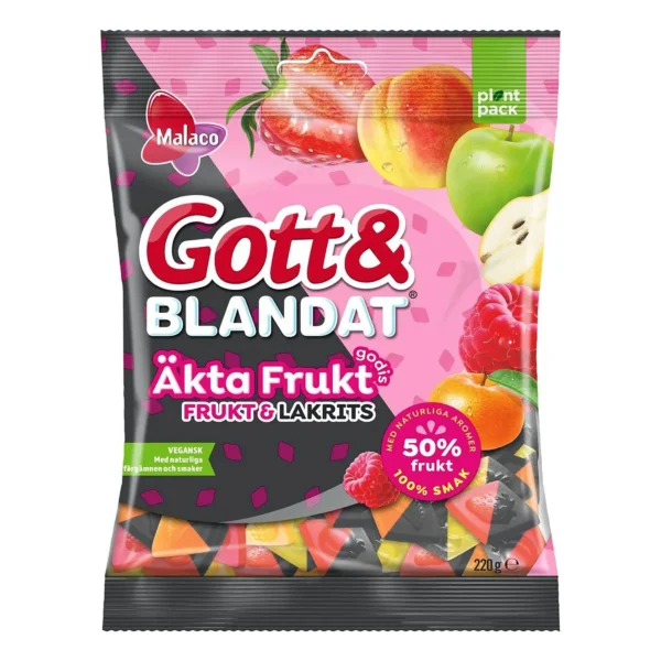 Malaco Gott & Blandat Äkta Frukt & Lakrits 220g